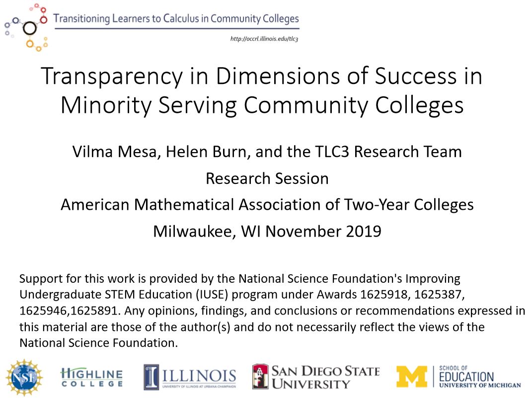 Transparency in Dimensions of Success in Minority Serving Community Colleges